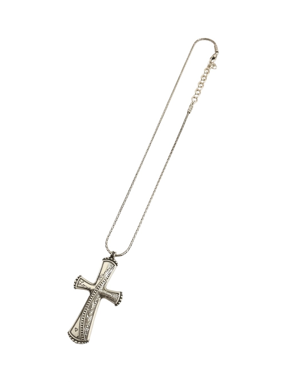 Retired Brighton Essex Cross Necklace Silver Tone Chasing Filigree Love Honor - Picture 2 of 8